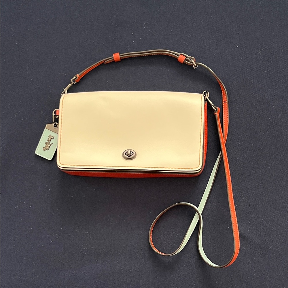 Cream, Reddish Brown, and Light Blue Women's Bag